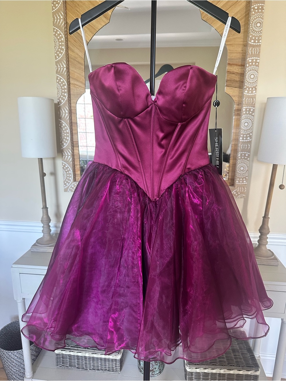 Sherri Hill Plum Magenta Strapless Prom Dress